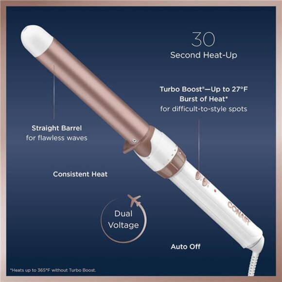 Double Ceramic 1-inch Curling Wand, Straight wand produces flawless waves - Picture 4 of 7